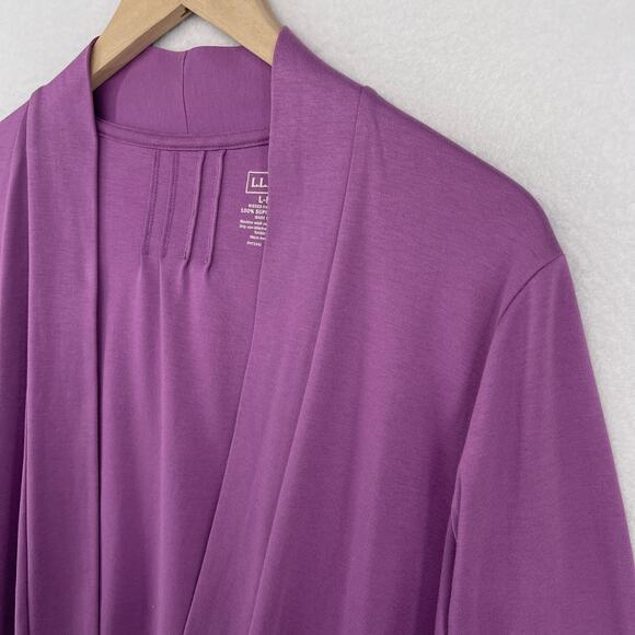 LL BEAN Cardigan Womens LP Petite Jersey Open Front Supima Cotton Purple - Picture 6 of 14